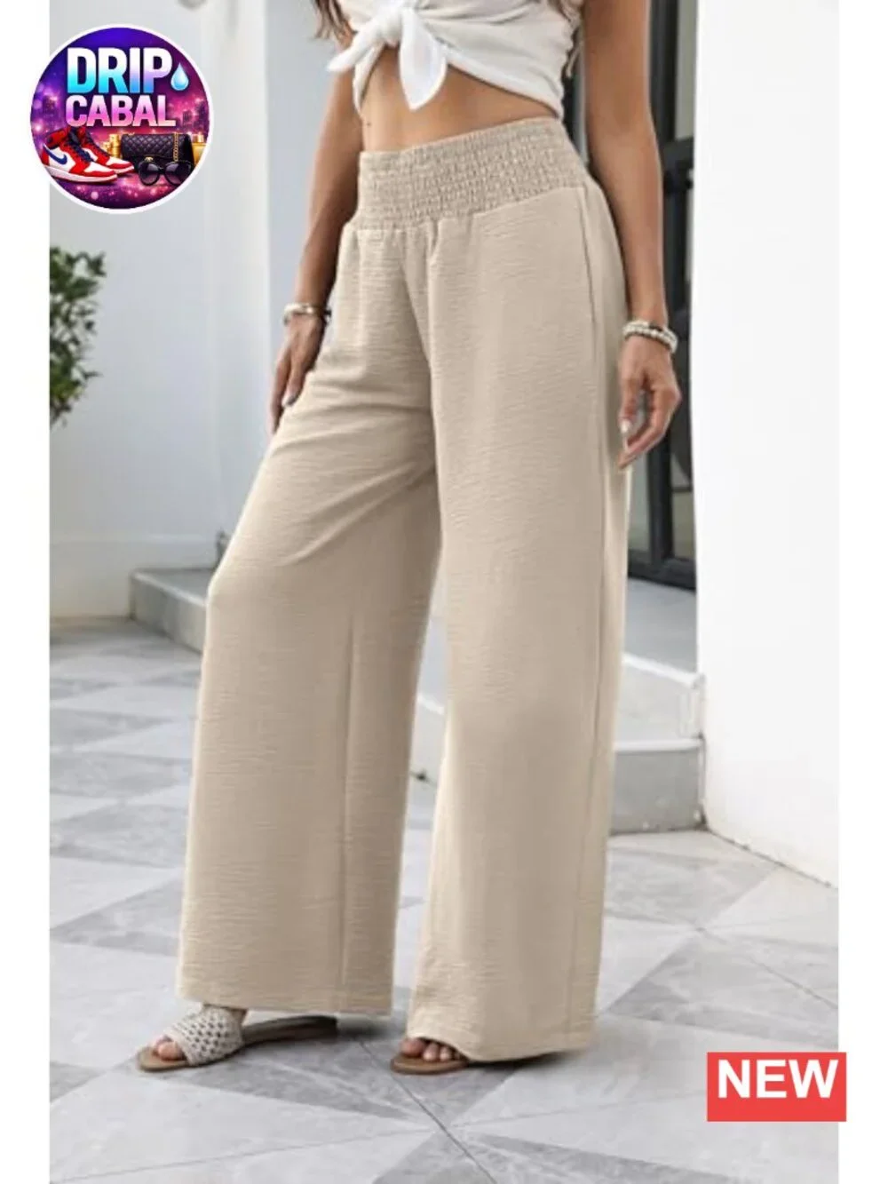 Wide Leg High Waist Pants with Pockets Casual Lounge Trousers 100% Polyester